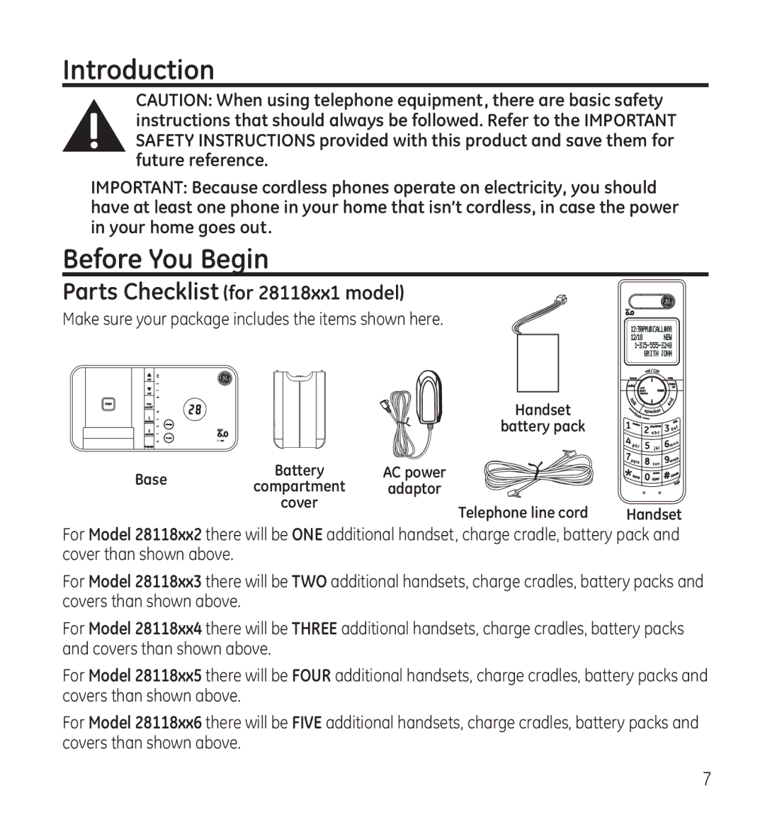 GE manual Introduction, Before You Begin, Parts Checklist for 28118xx1 model 