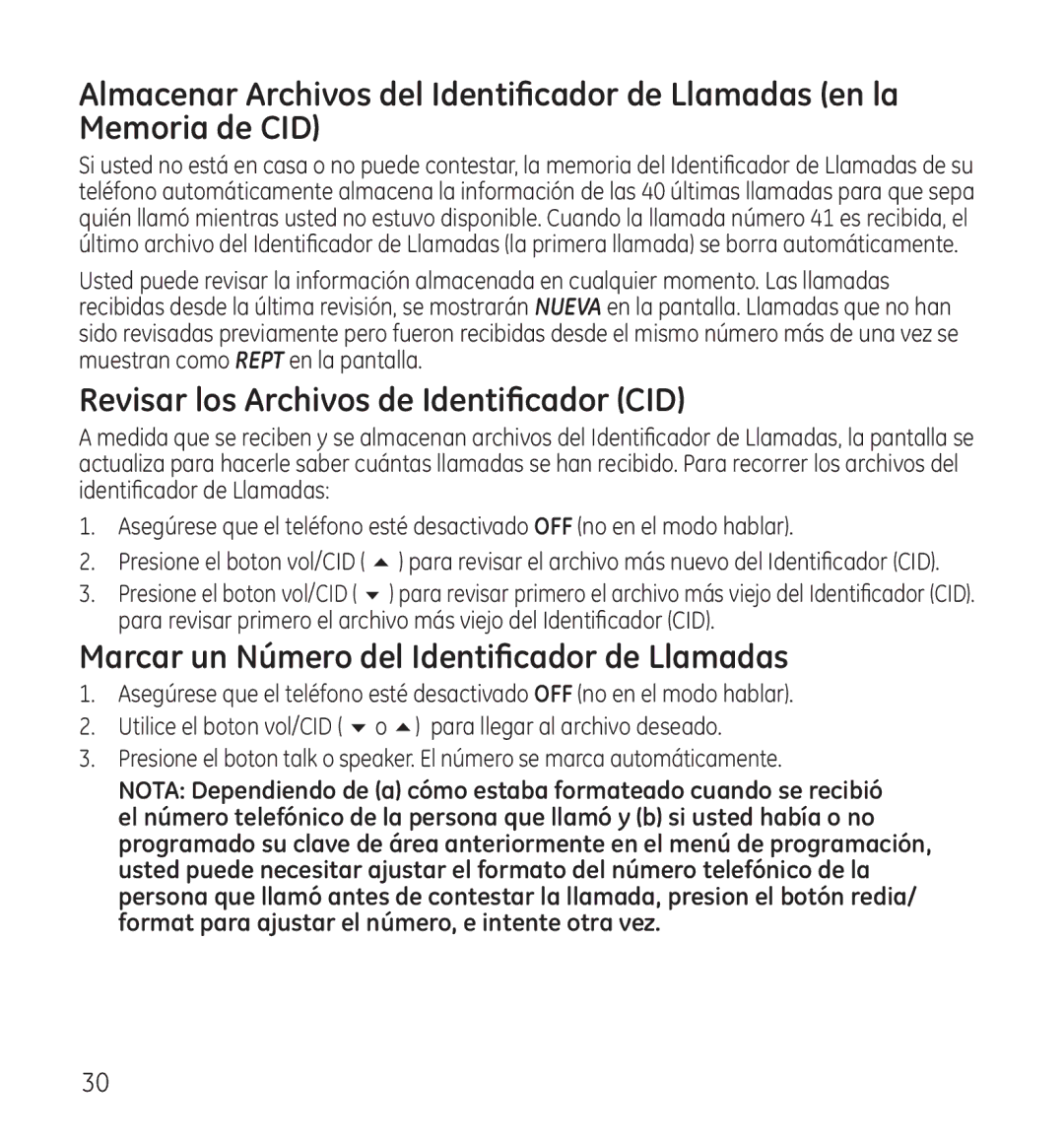 GE 28118 manual Revisar los Archivos de Identificador CID, Marcar un Número del Identificador de Llamadas 