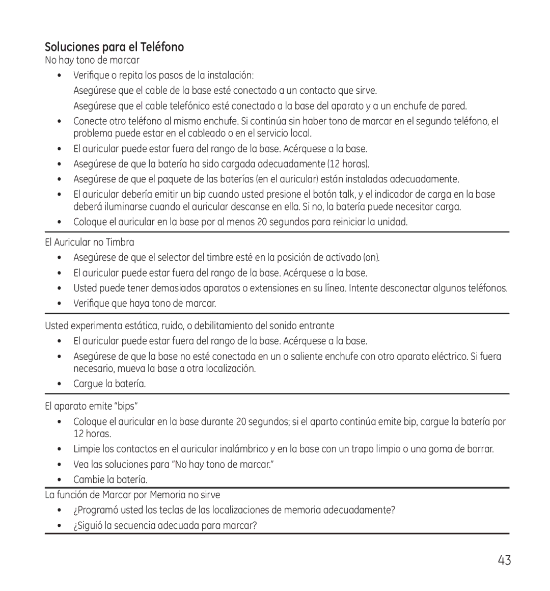 GE 28118 manual Soluciones para el Teléfono 