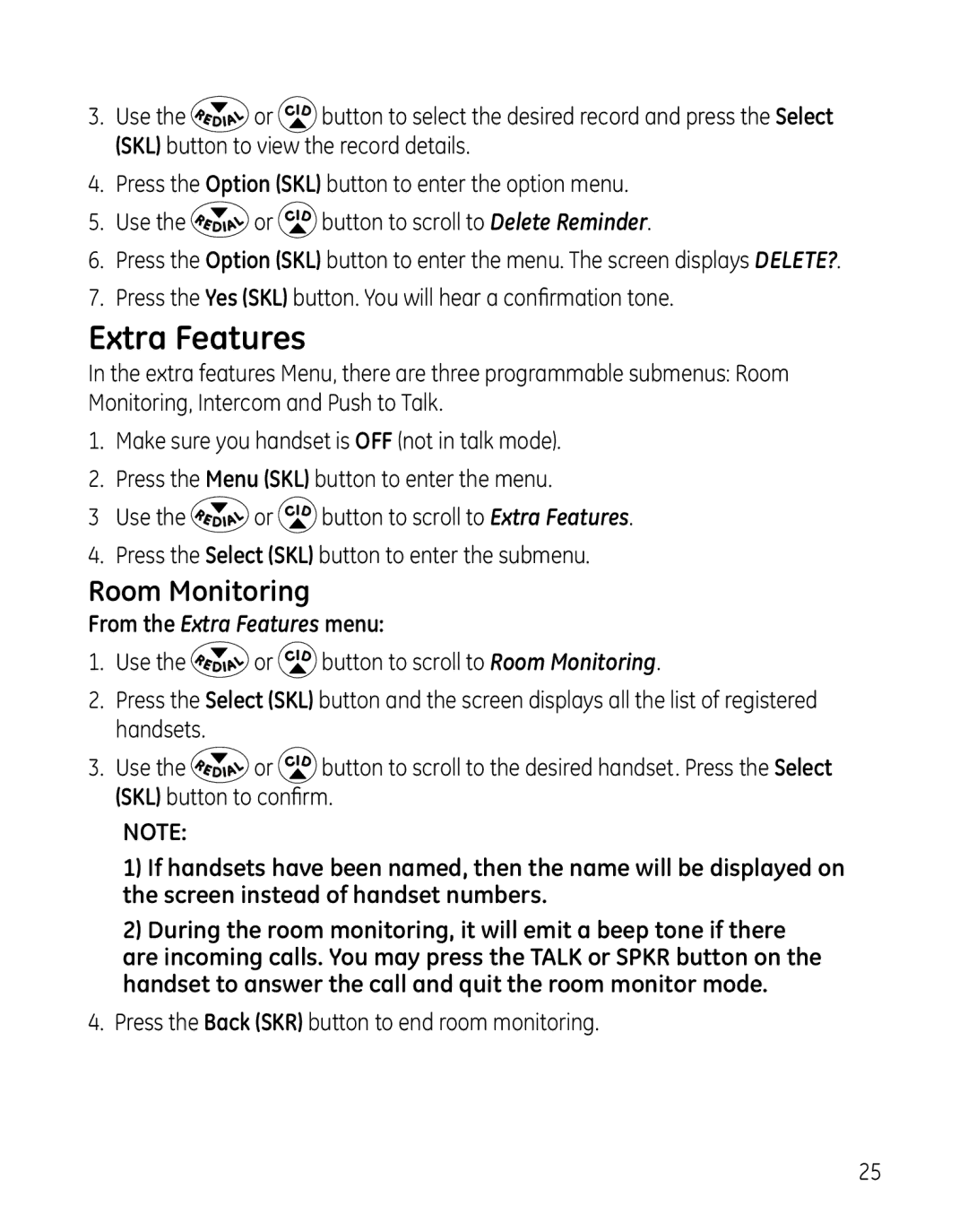 GE 28127 Series manual Extra Features, Room Monitoring 