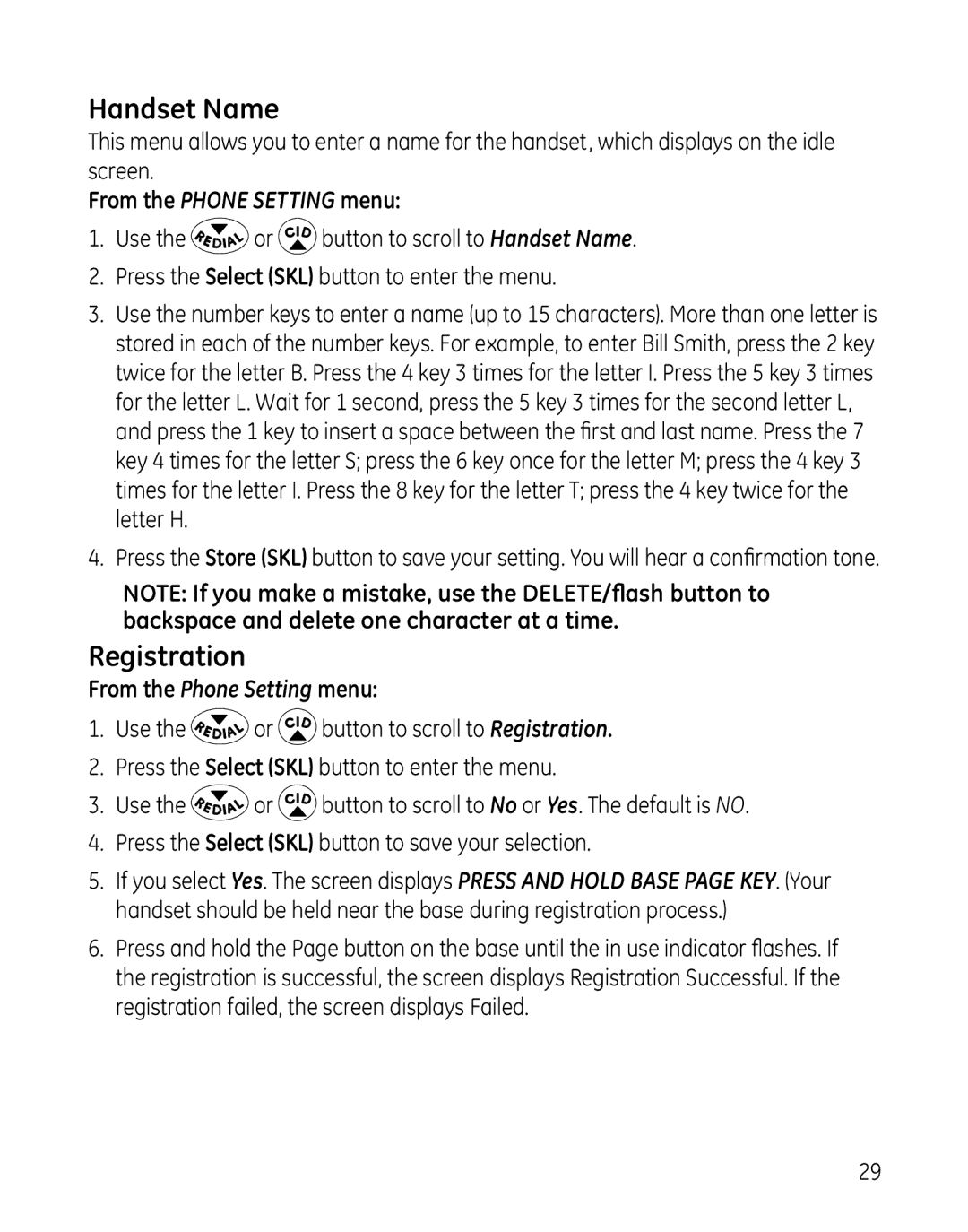 GE 28127 Series manual Handset Name, Registration 