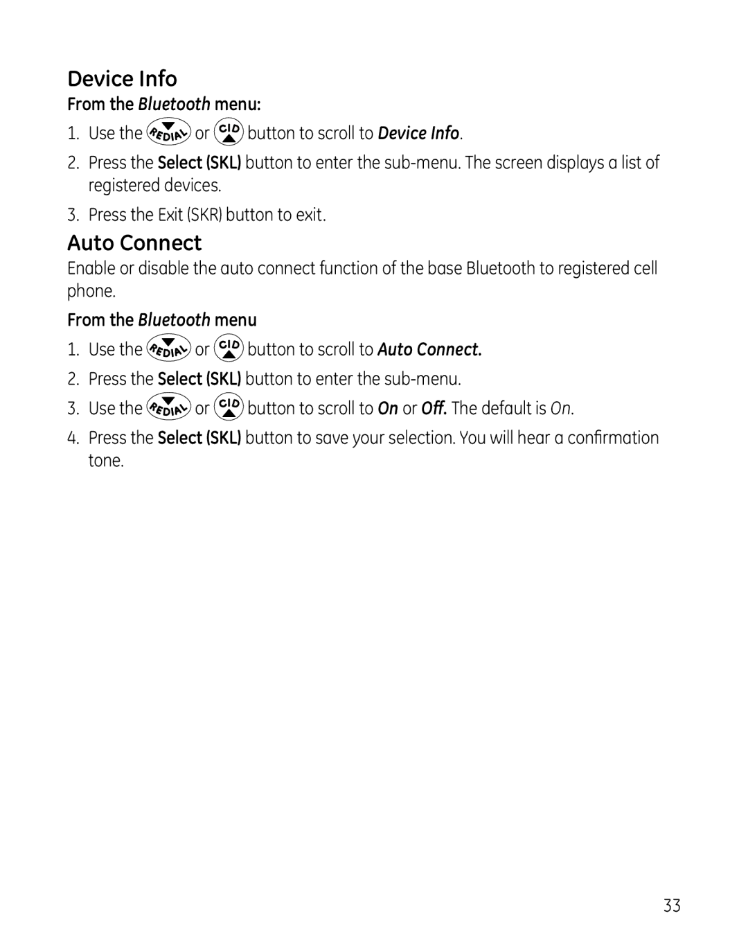 GE 28127 Series manual Device Info, Auto Connect, From the Bluetooth menu 