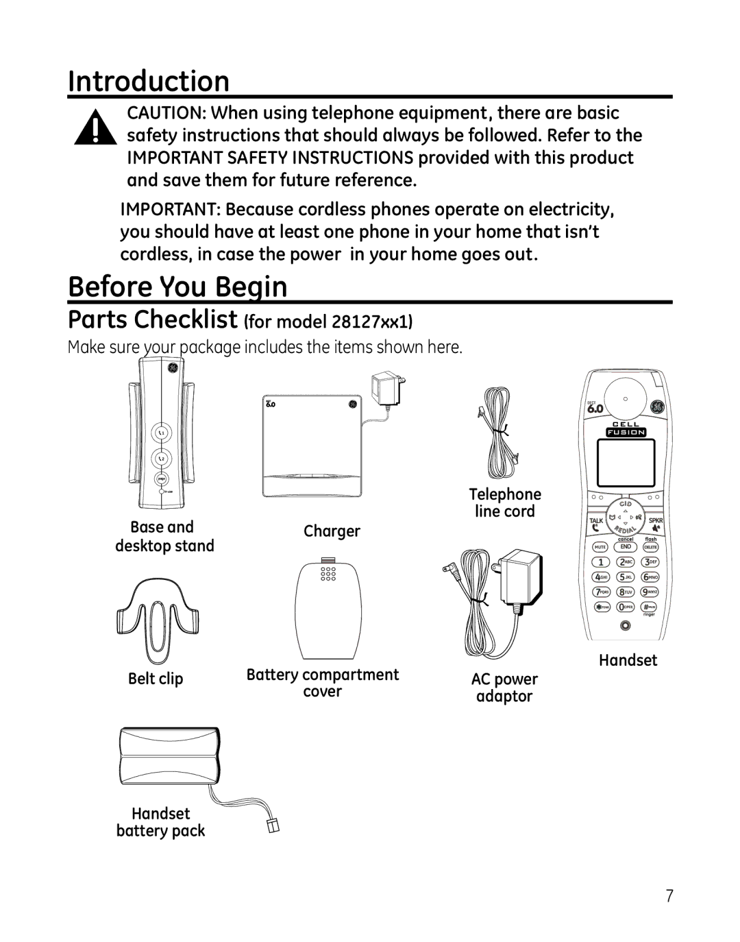 GE 28127 Series manual Introduction, Before You Begin, Parts Checklist for model 