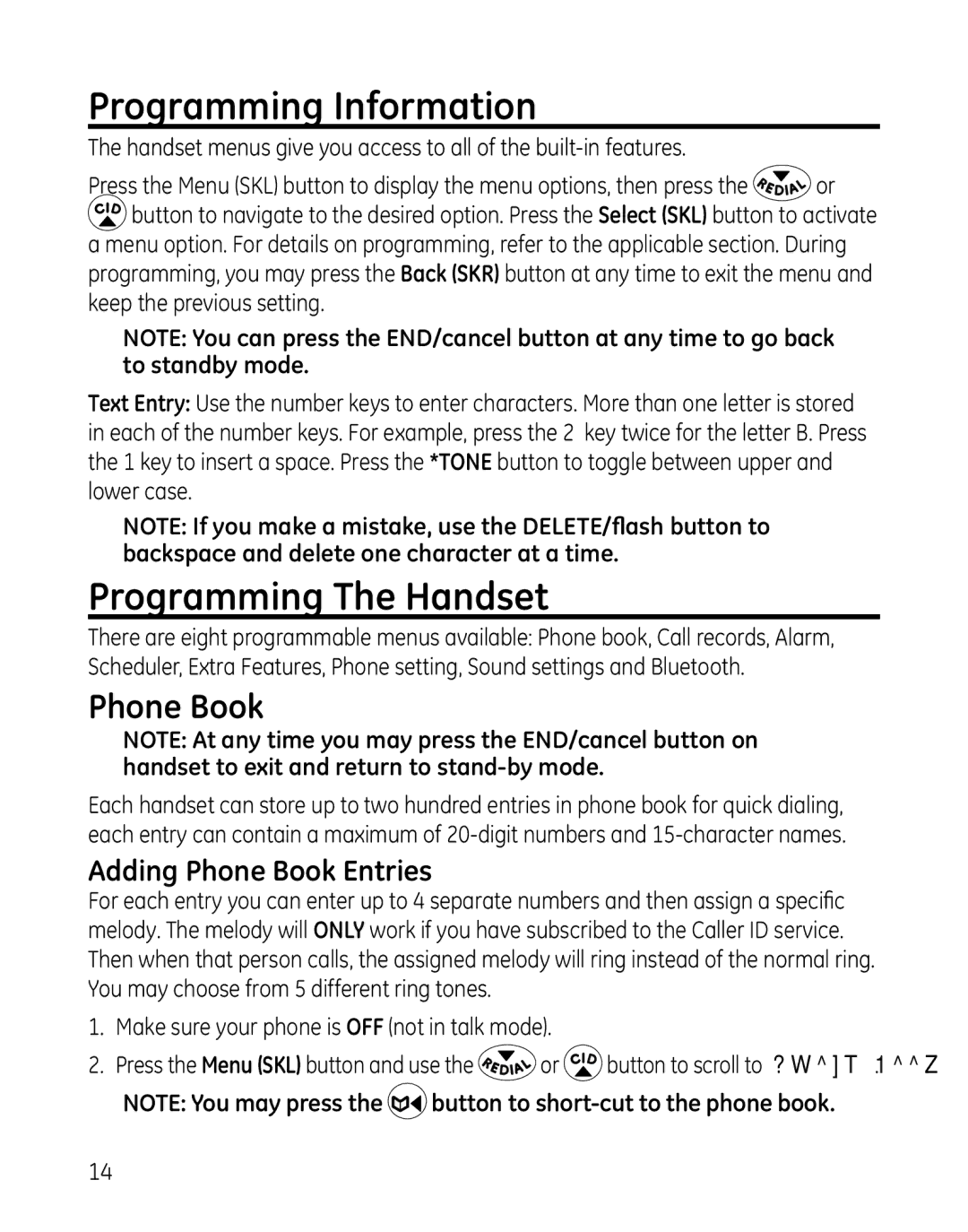 GE 28127 manual Programming Information, Programming The Handset, Adding Phone Book Entries 