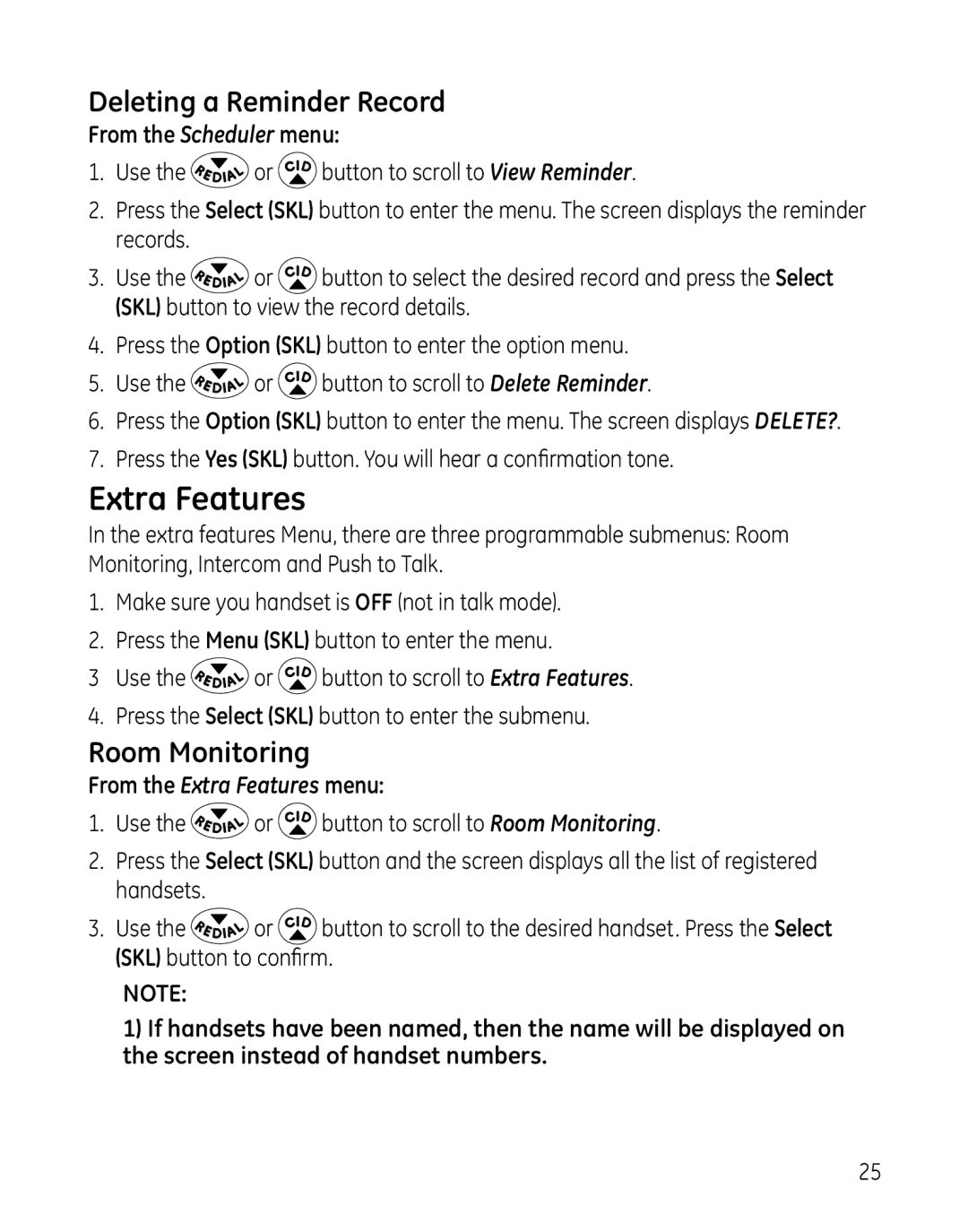 GE 28127 manual Extra Features, Deleting a Reminder Record, Room Monitoring 