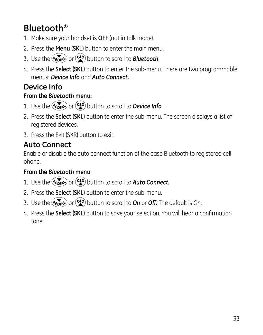 GE 28127 manual Device Info, Auto Connect, From the Bluetooth menu 