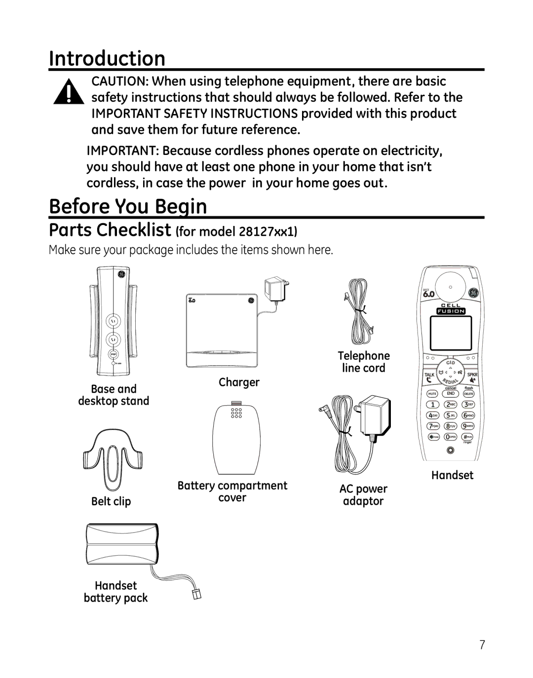 GE 28127 manual Introduction, Before You Begin, Parts Checklist for model 