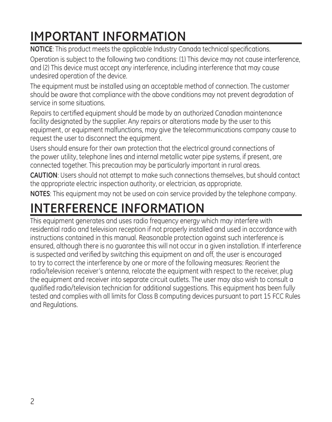 GE 28128 manual Important Information, Interference Information 