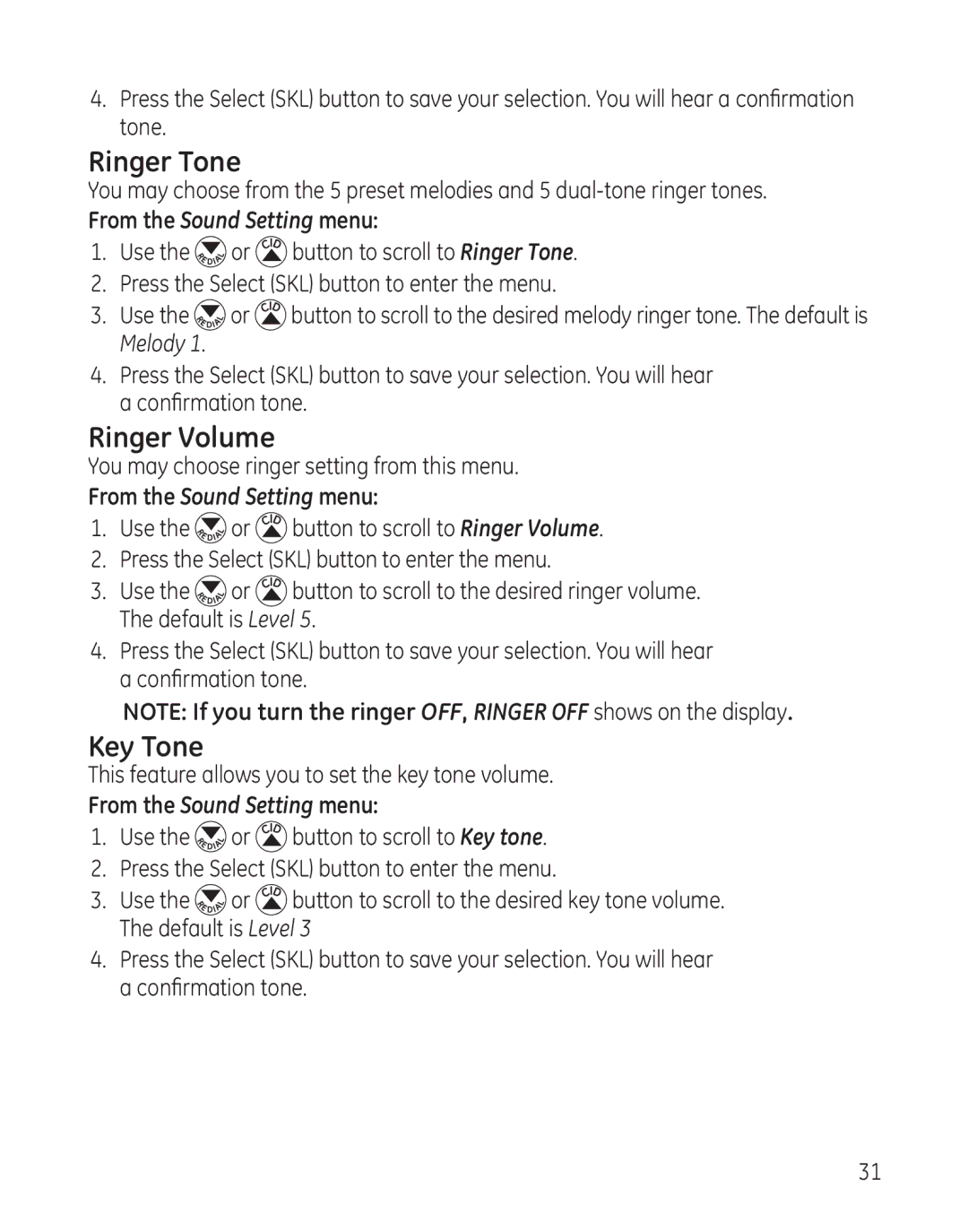 GE 28128 manual Ringer Tone 