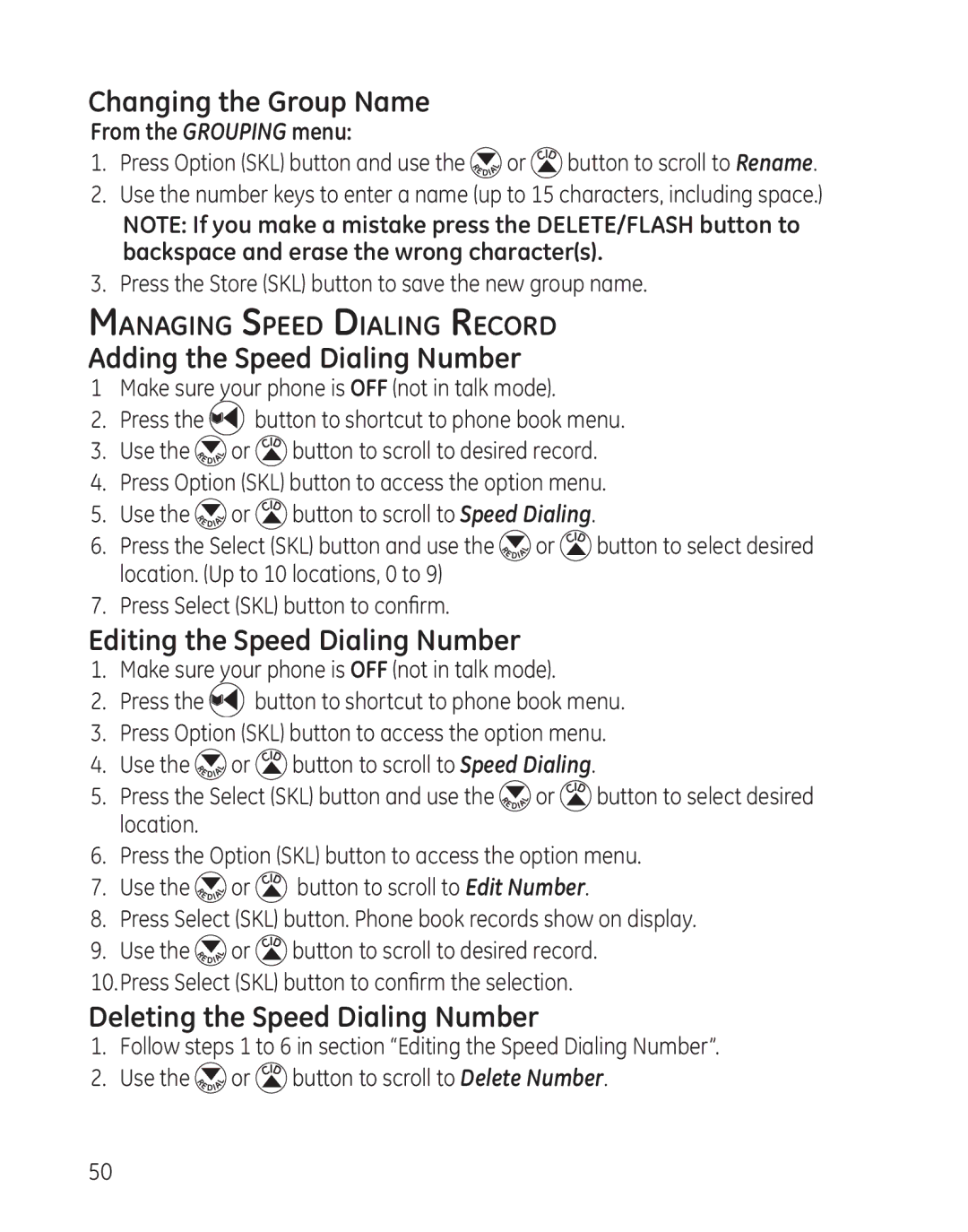 GE 28128 manual Changing the Group Name, Adding the Speed Dialing Number, Editing the Speed Dialing Number 