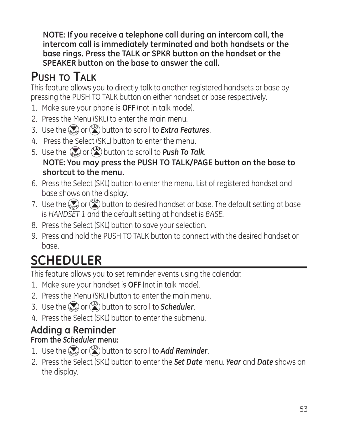 GE 28128 manual Adding a Reminder, Push to Talk, From the Scheduler menu 