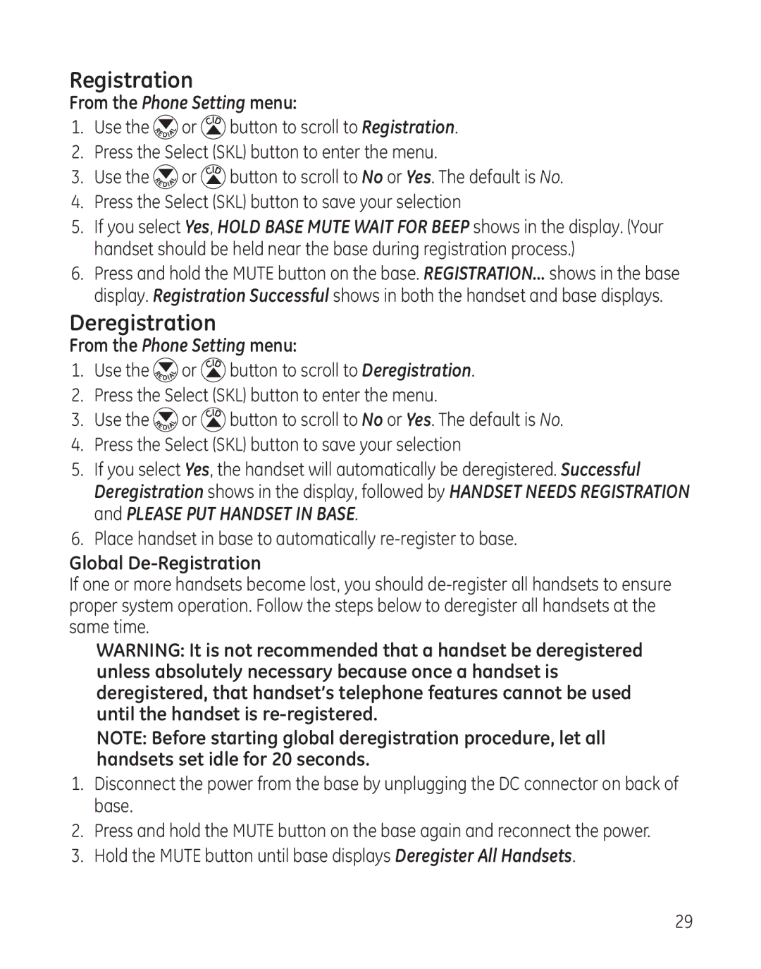 GE 28128xx4, 28128xx7, 28128xx5, 28128xx6, 28128xx3 manual Deregistration, Global De-Registration 