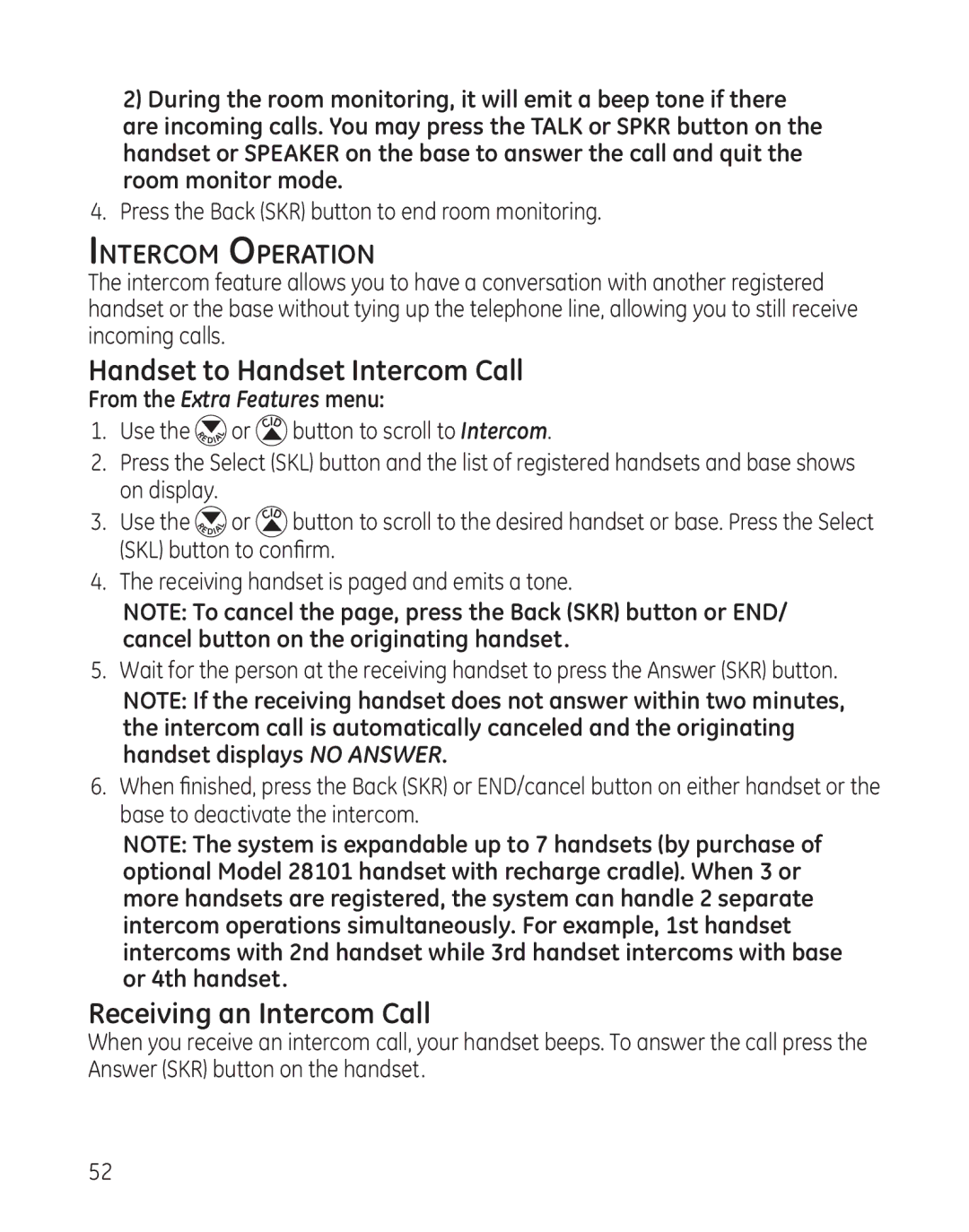 GE 28128xx6, 28128xx7, 28128xx5, 28128xx3 Handset to Handset Intercom Call, Receiving an Intercom Call, Intercom Operation 