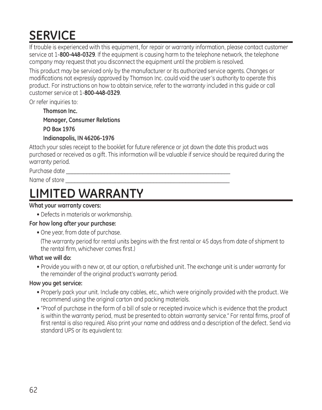 GE 28128xx6, 28128xx7, 28128xx5, 28128xx3, 28128xx4 manual Service, Limited Warranty 