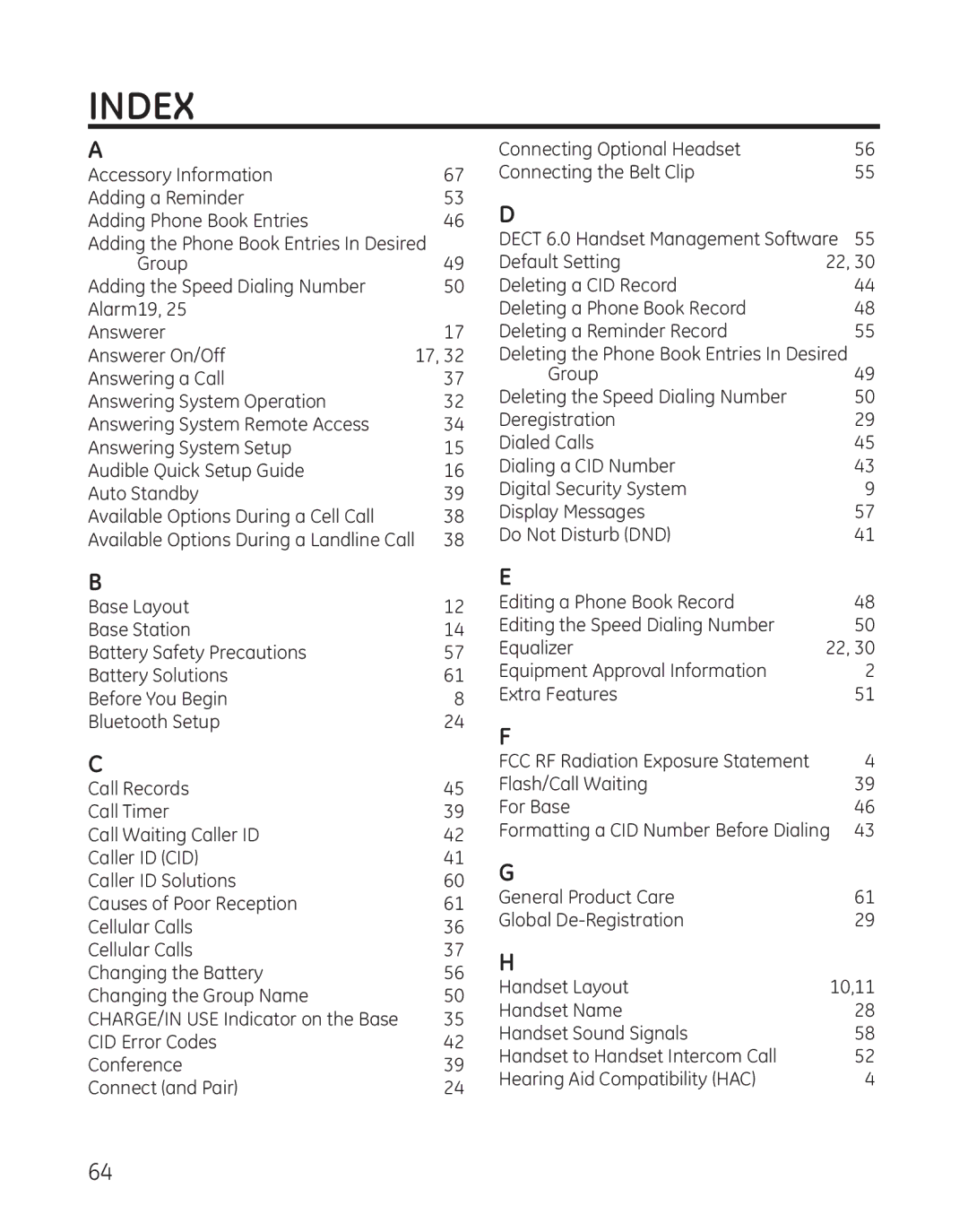 GE 28128xx4, 28128xx7, 28128xx5, 28128xx6, 28128xx3 manual Index 