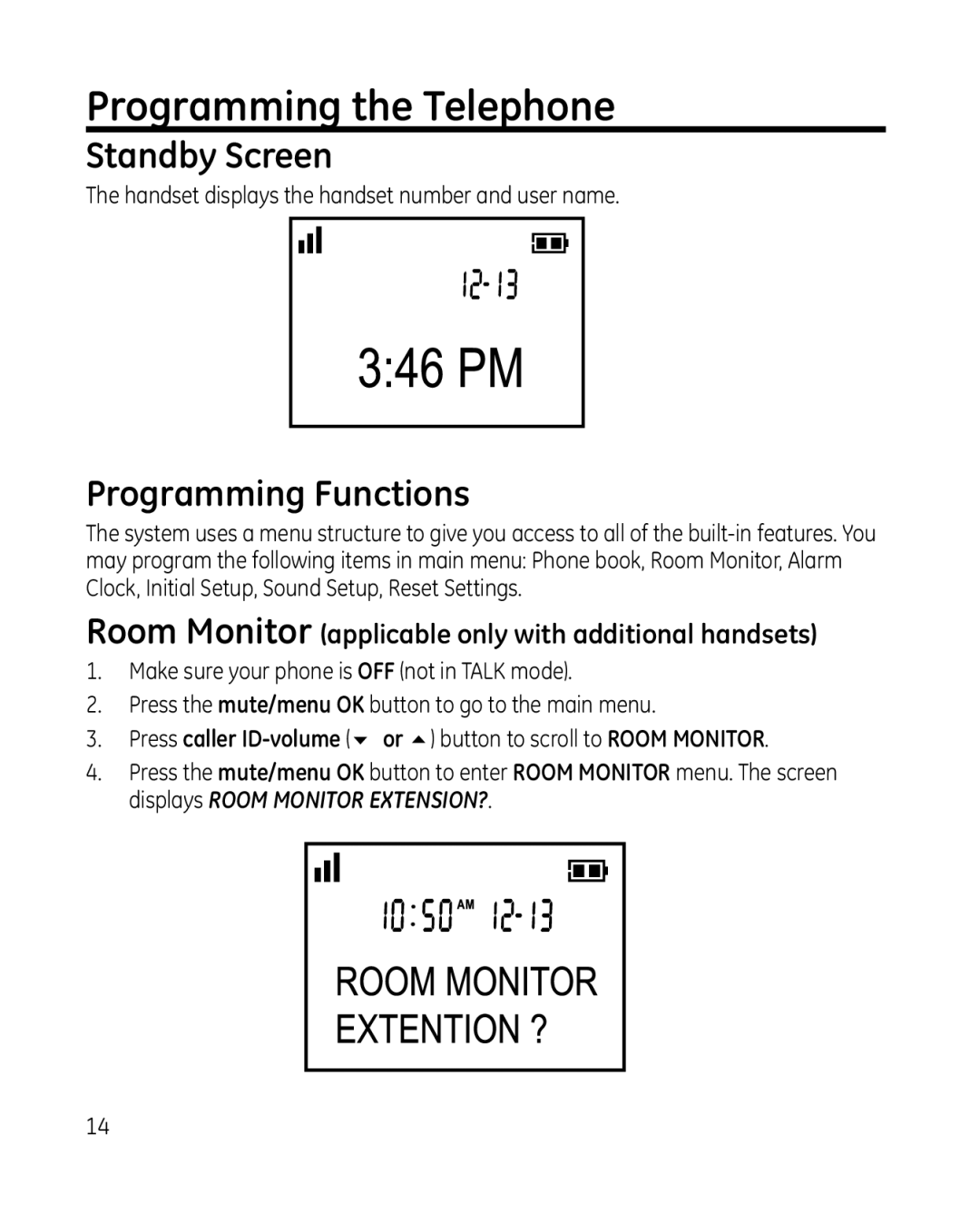 GE 28213 Series manual Programming the Telephone, Standby Screen, Programming Functions 