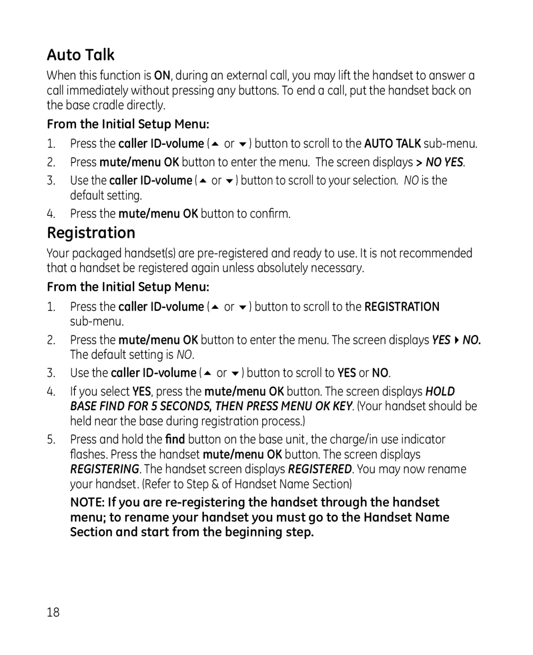 GE 28213 Series manual Auto Talk, Registration 