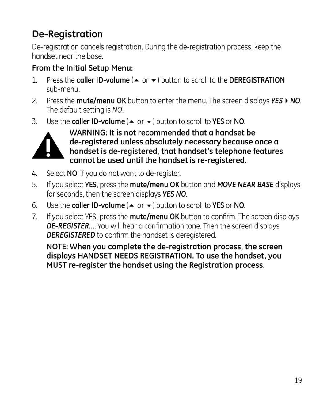 GE 28213 Series manual De-Registration 