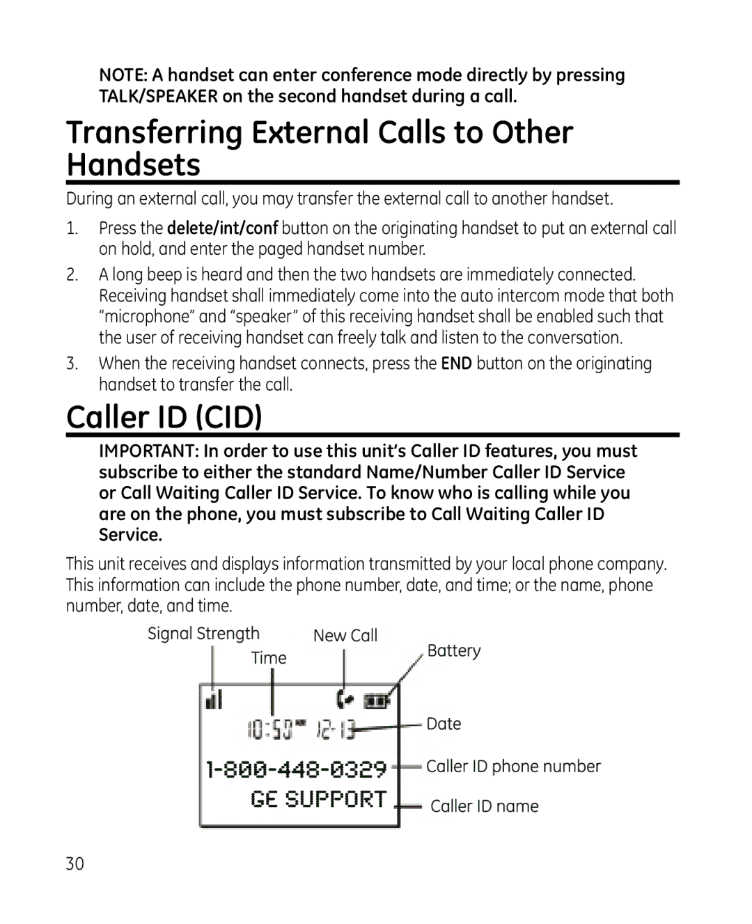 GE 28213 Series manual Transferring External Calls to Other Handsets, Caller ID CID 