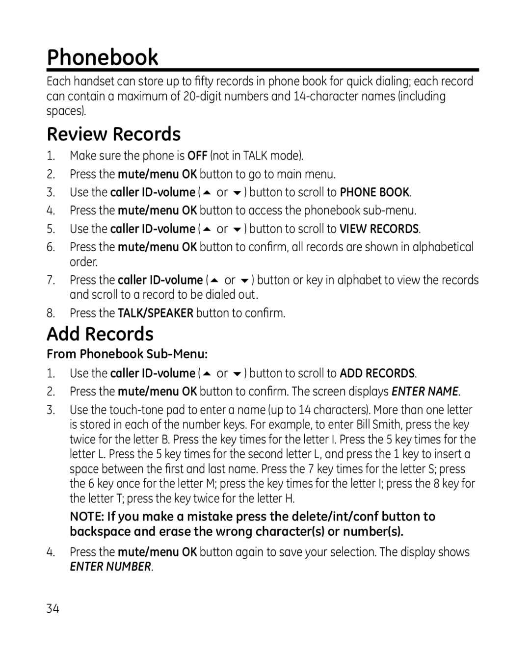 GE 28213 Series manual Review Records, Add Records, From Phonebook Sub-Menu 