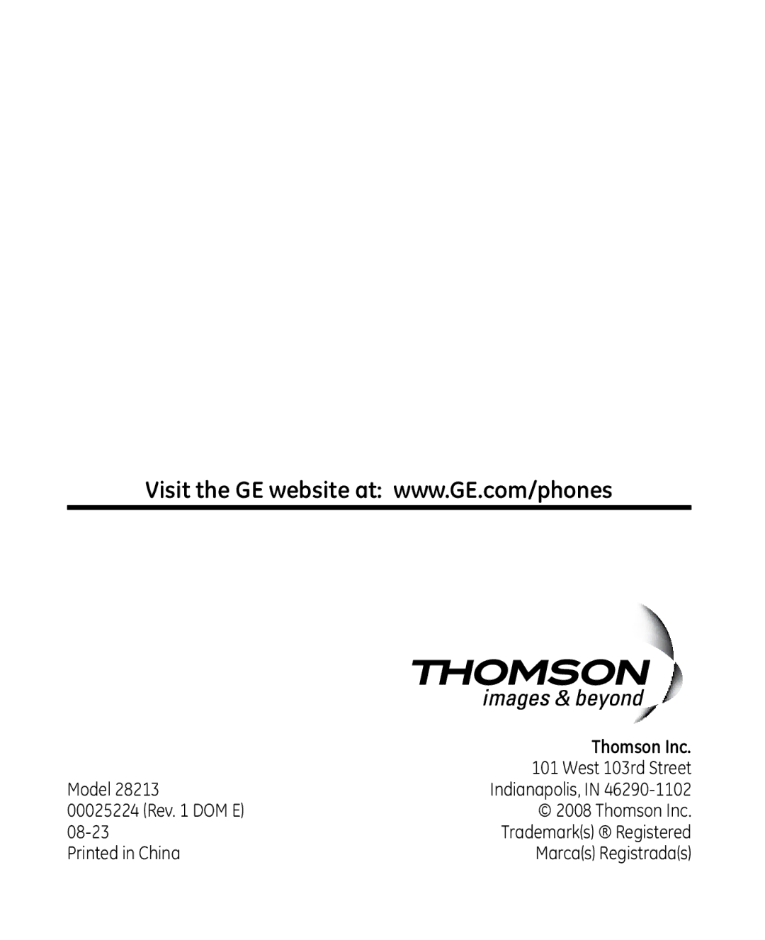 GE 28213 Series manual Thomson Inc 