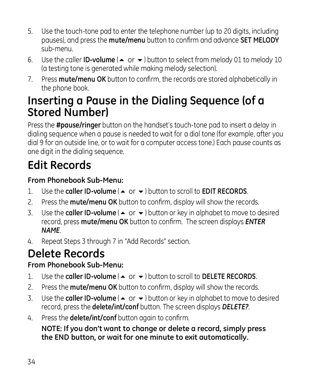 GE 28213 manual Edit Records, Delete Records 