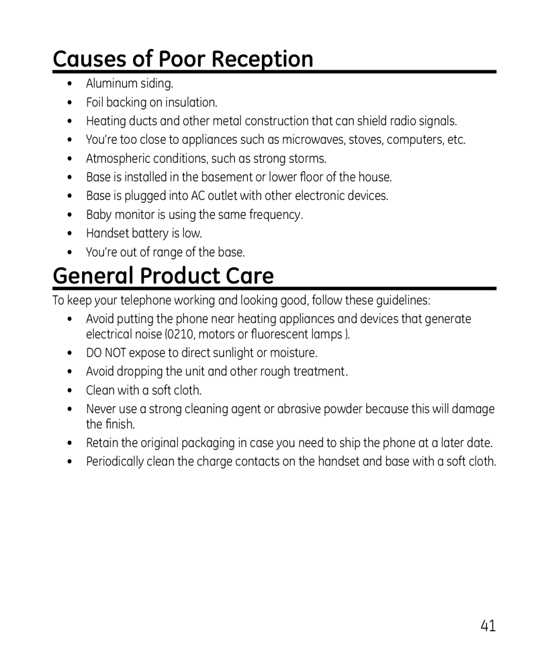 GE 28213 manual Causes of Poor Reception, General Product Care 