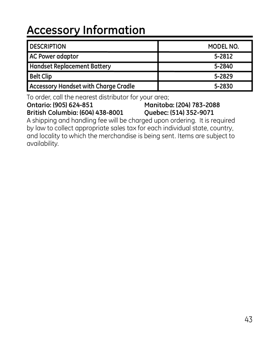 GE 28213 manual Accessory Information 