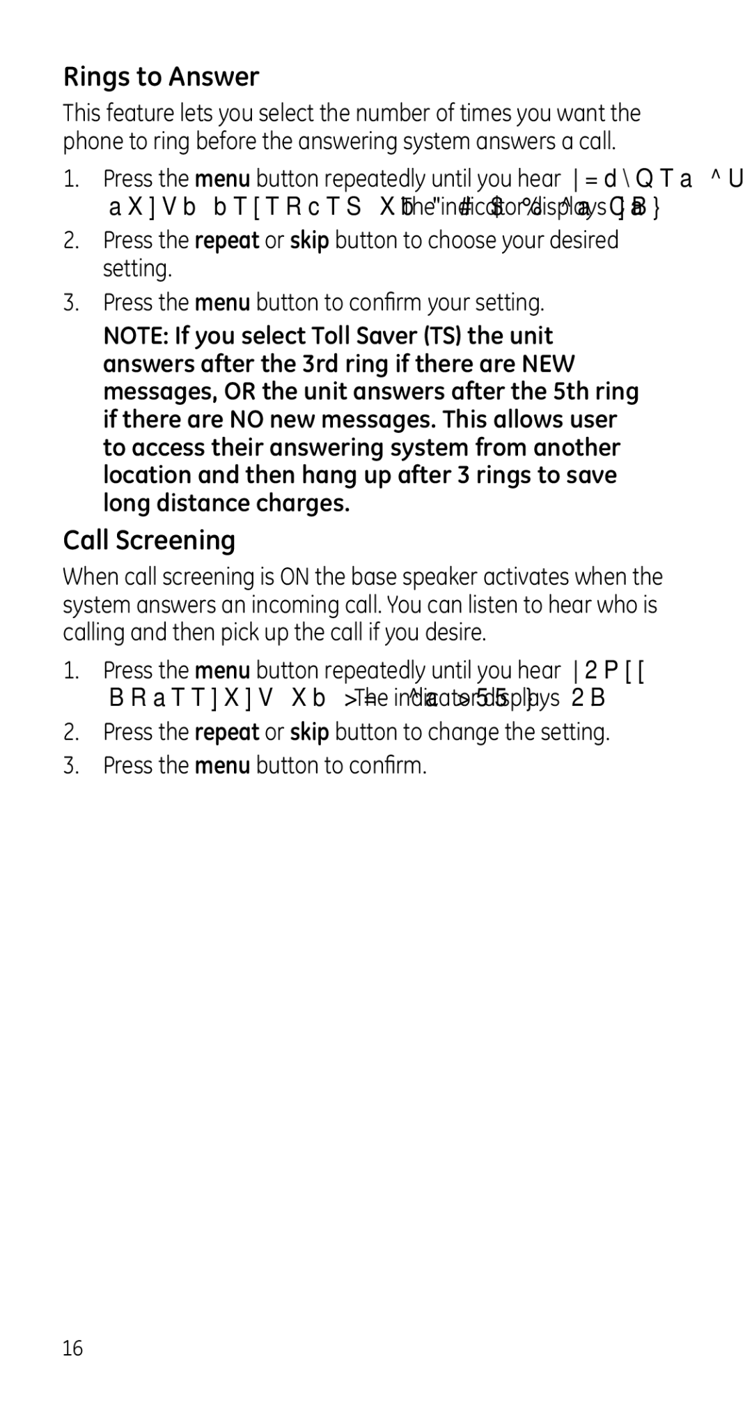 GE 28225 manual Rings to Answer, Call Screening 