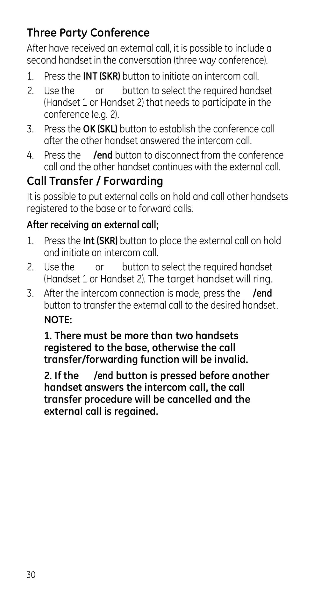 GE 28225 manual Three Party Conference, Call Transfer / Forwarding, After receiving an external call 