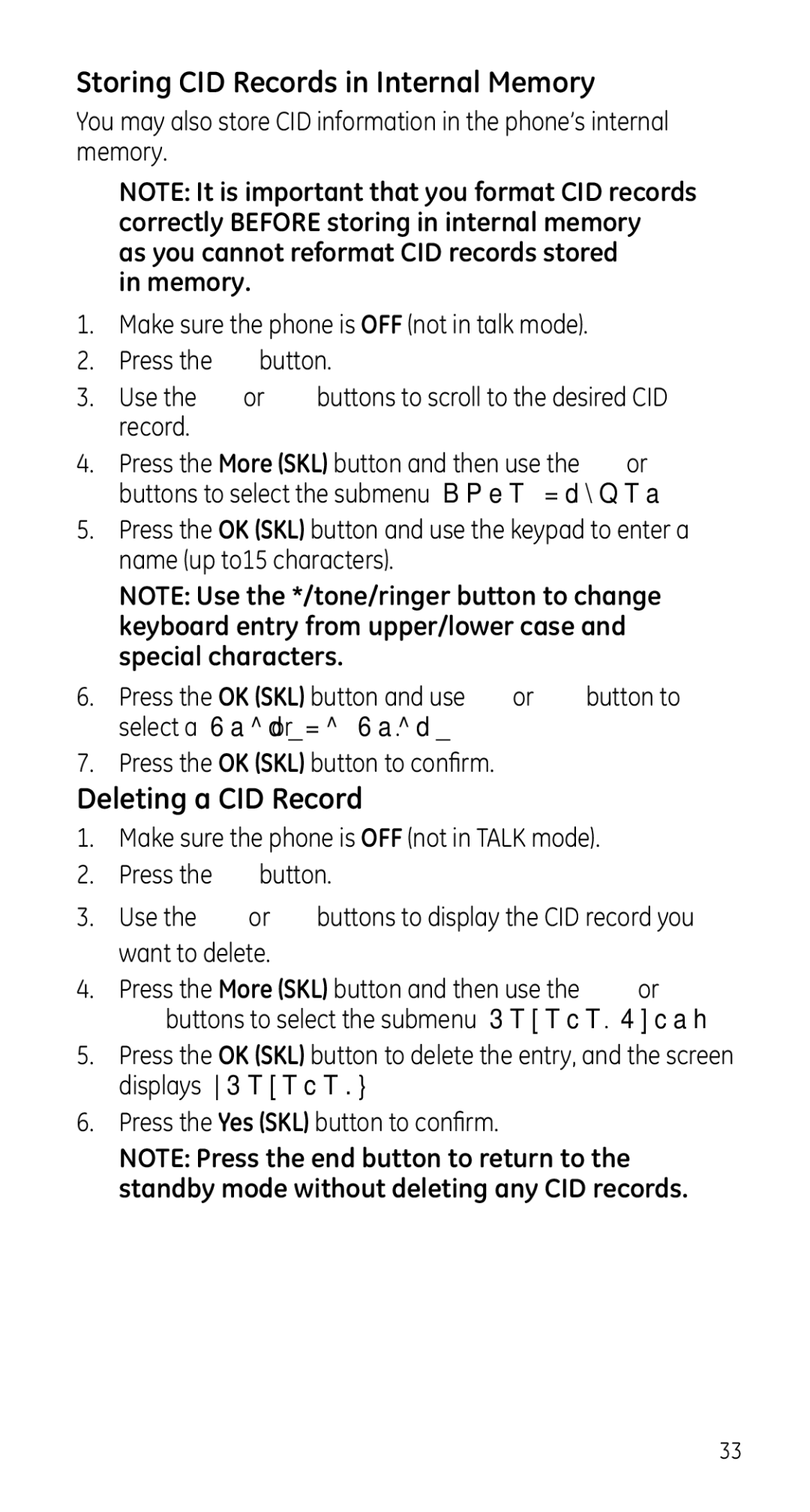 GE 28225 manual Storing CID Records in Internal Memory, Deleting a CID Record 