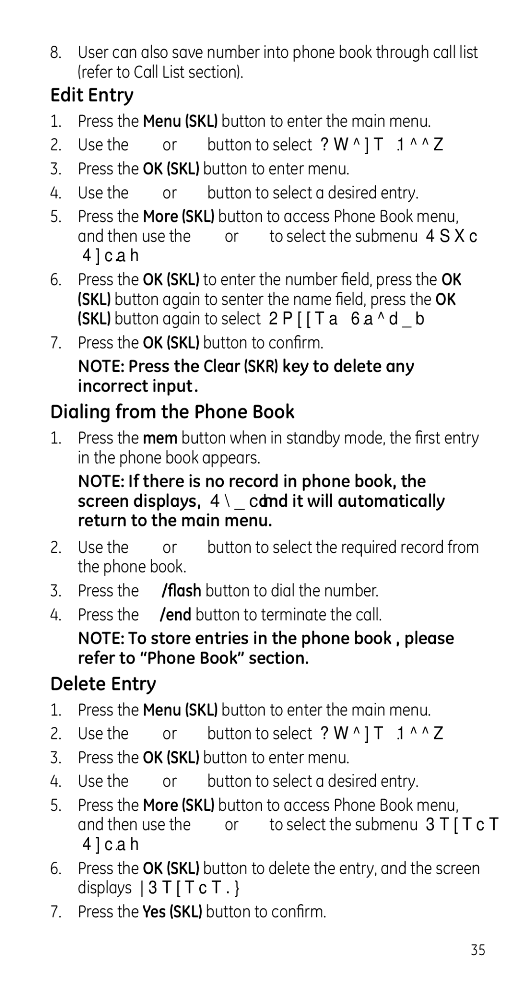 GE 28225 manual Edit Entry, Dialing from the Phone Book, Delete Entry 