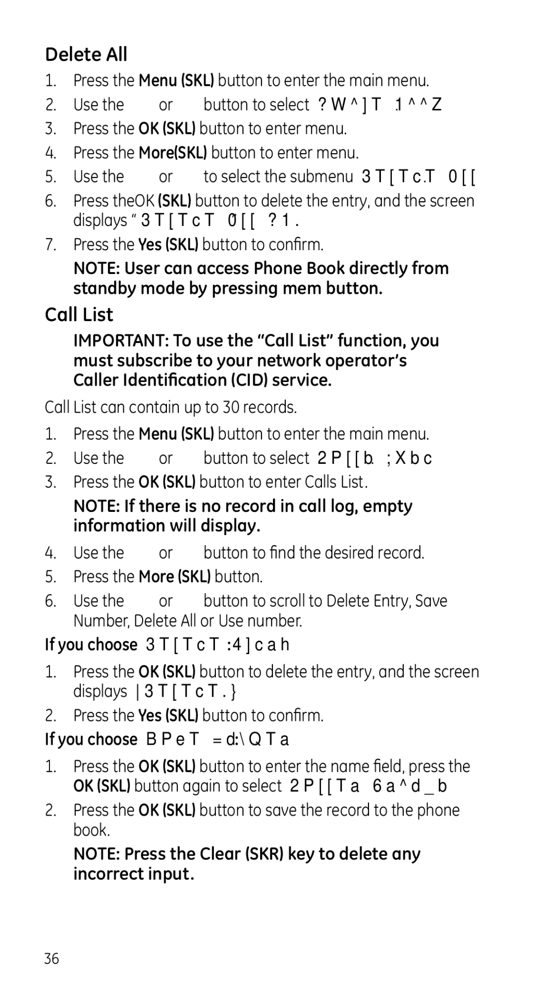 GE 28225 manual Delete All, Call List, If you choose Delete Entry, If you choose Save Number 