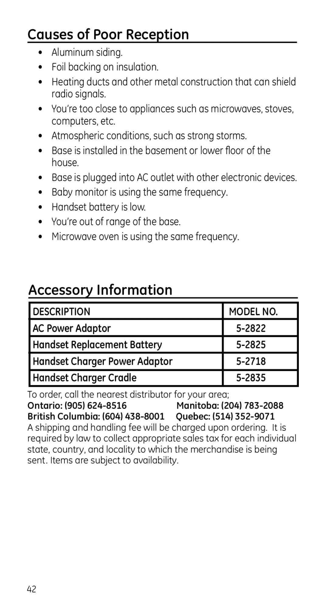 GE 28225 manual Causes of Poor Reception, Accessory Information 