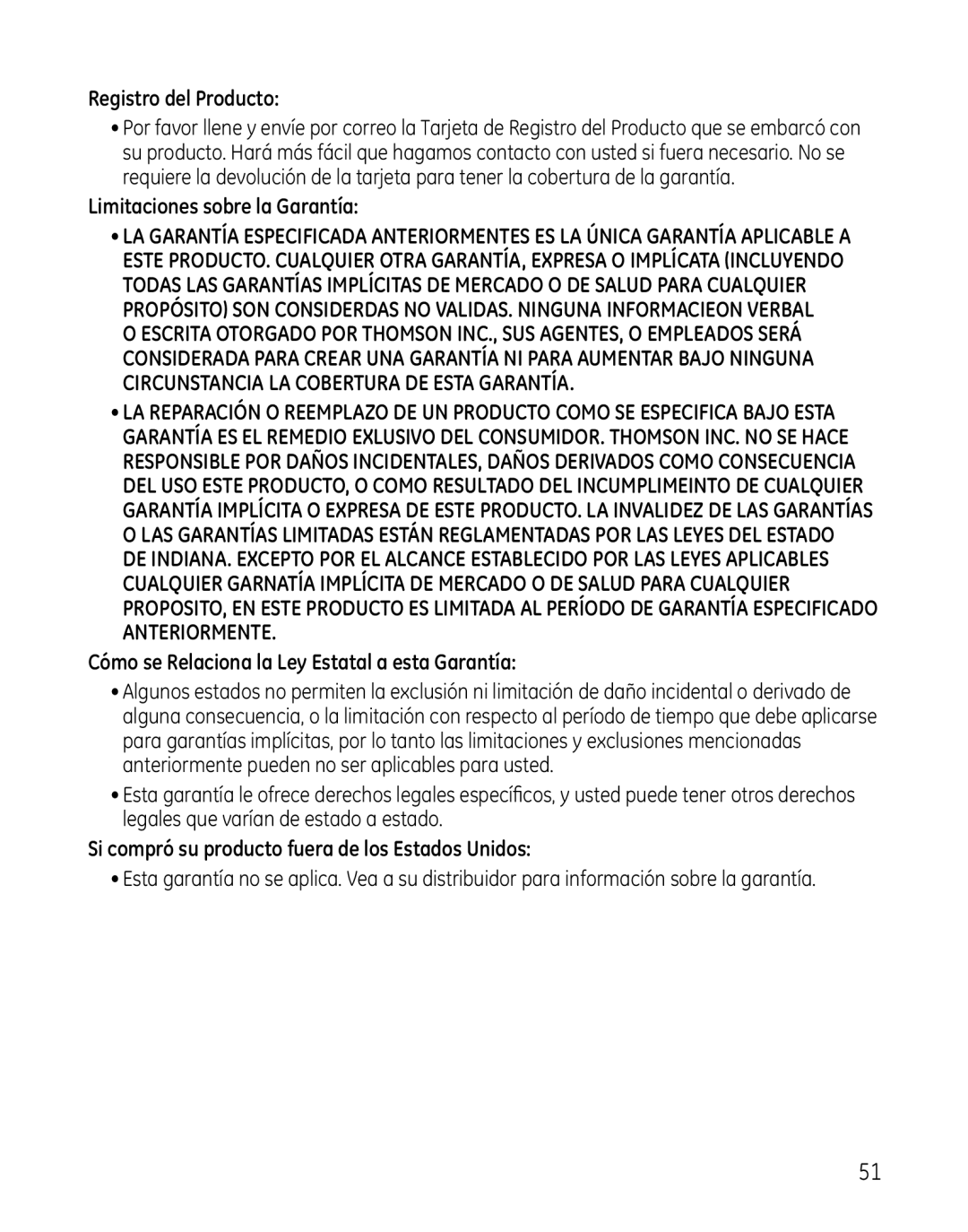 GE 28300 Registro del Producto, Limitaciones sobre la Garantía, Si compró su producto fuera de los Estados Unidos 