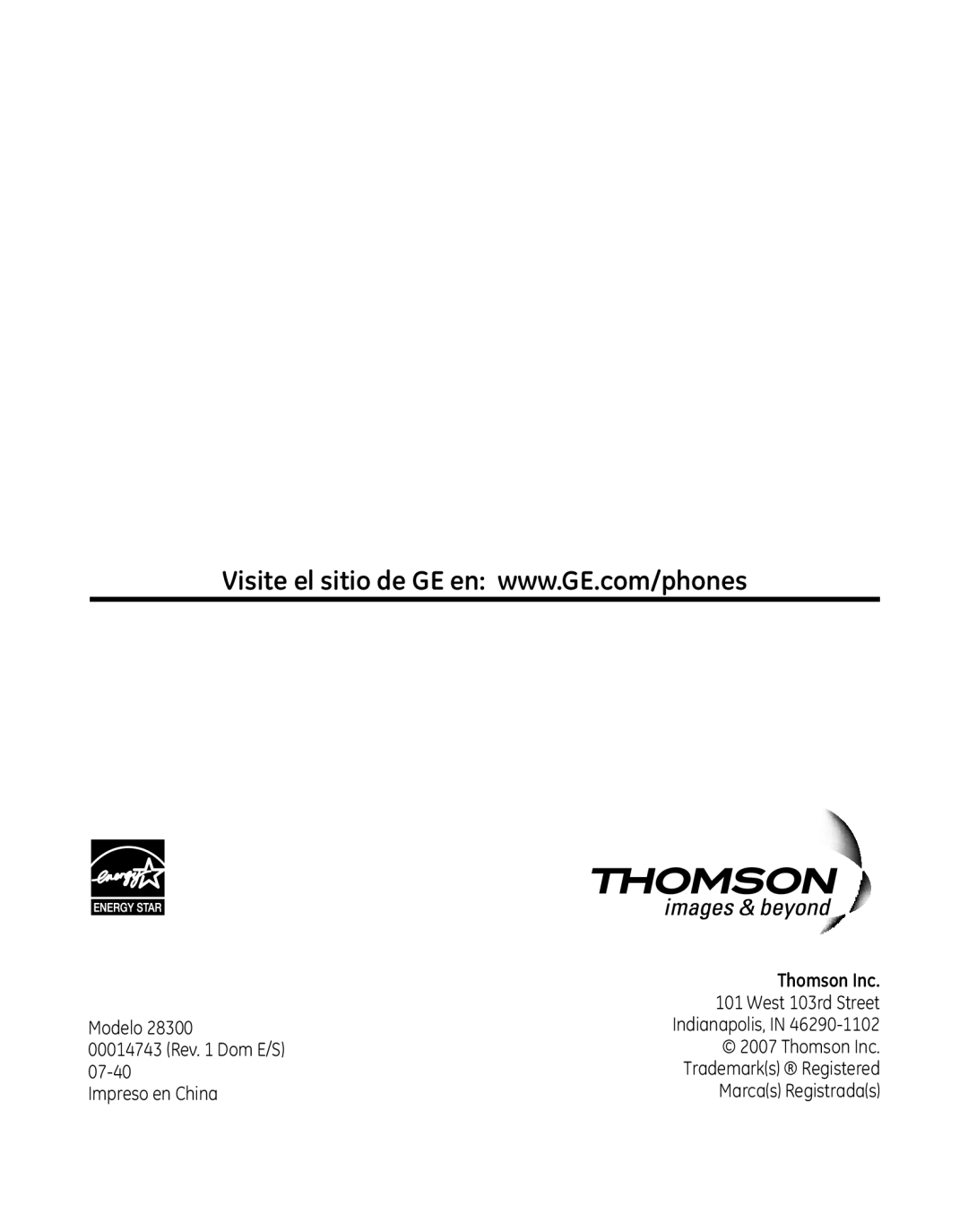 GE 28300 setup guide Thomson Inc 