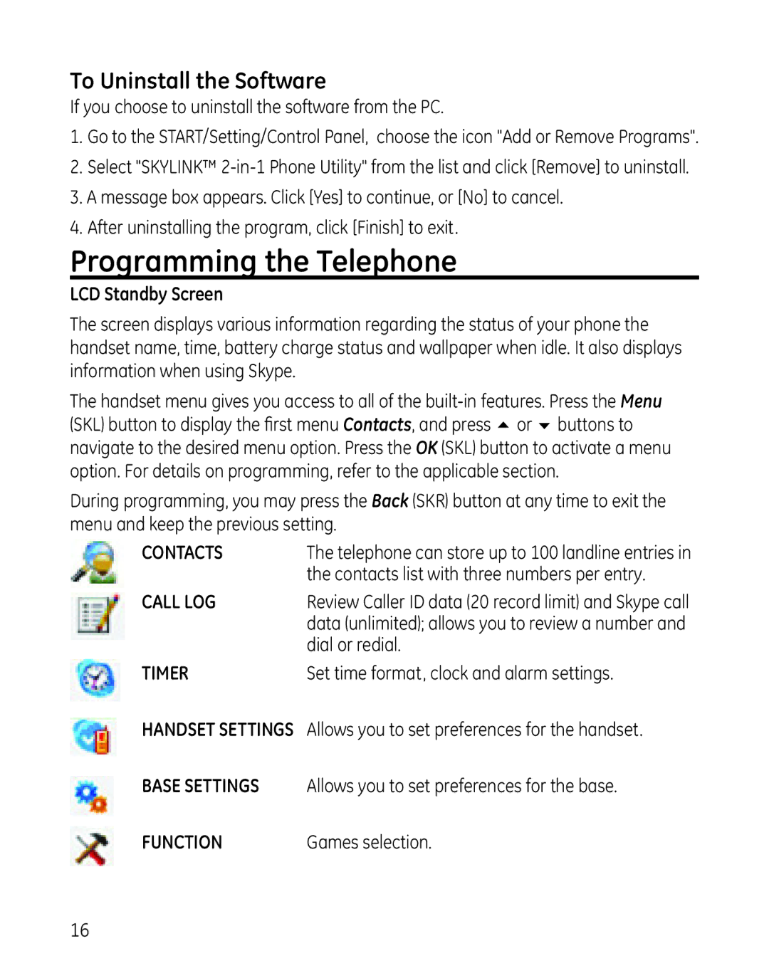 GE 28300 setup guide Programming the Telephone, To Uninstall the Software 