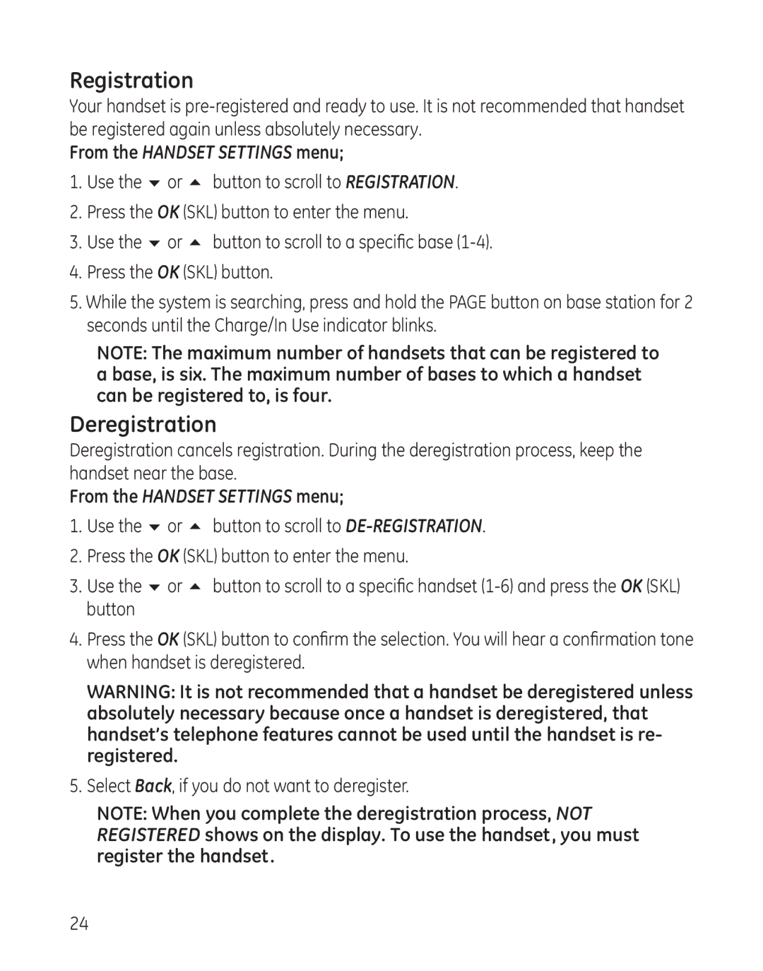 GE 28300 setup guide Registration, Deregistration 