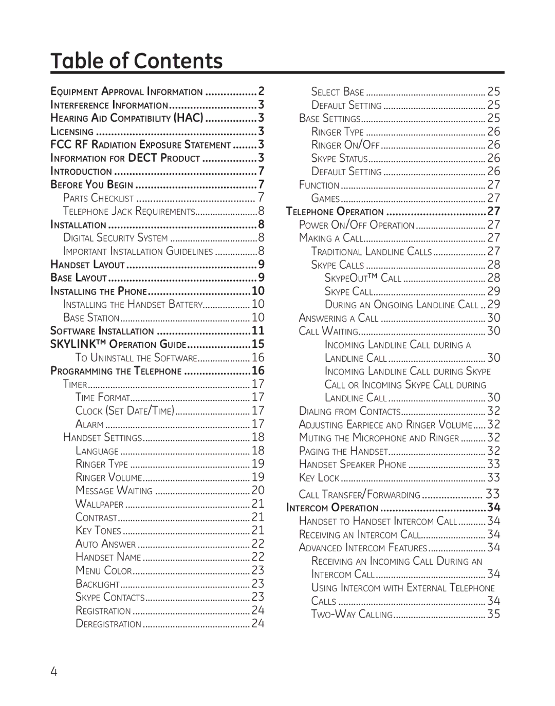 GE 28300 setup guide Table of Contents 