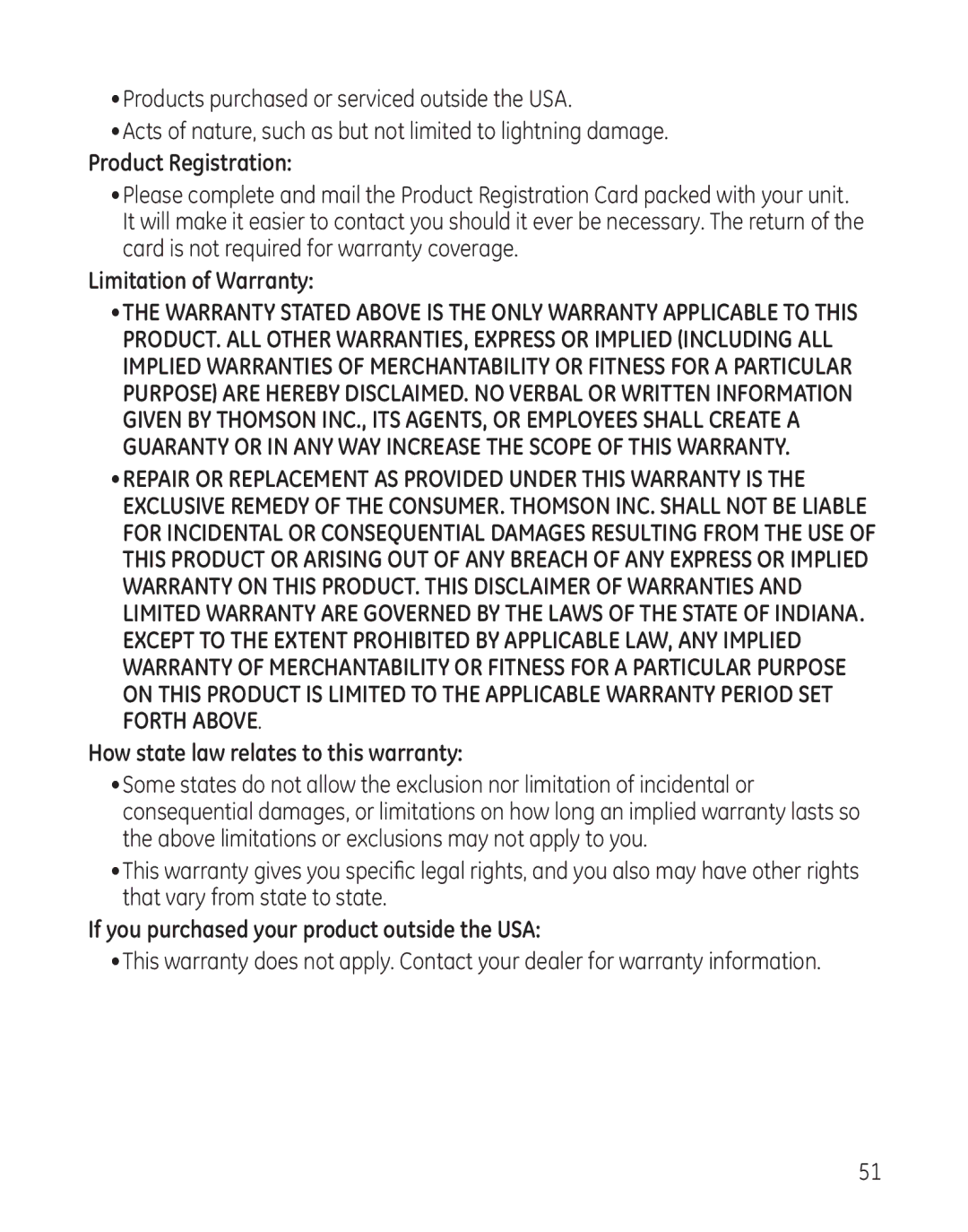 GE 28300 setup guide Product Registration, Limitation of Warranty, If you purchased your product outside the USA 