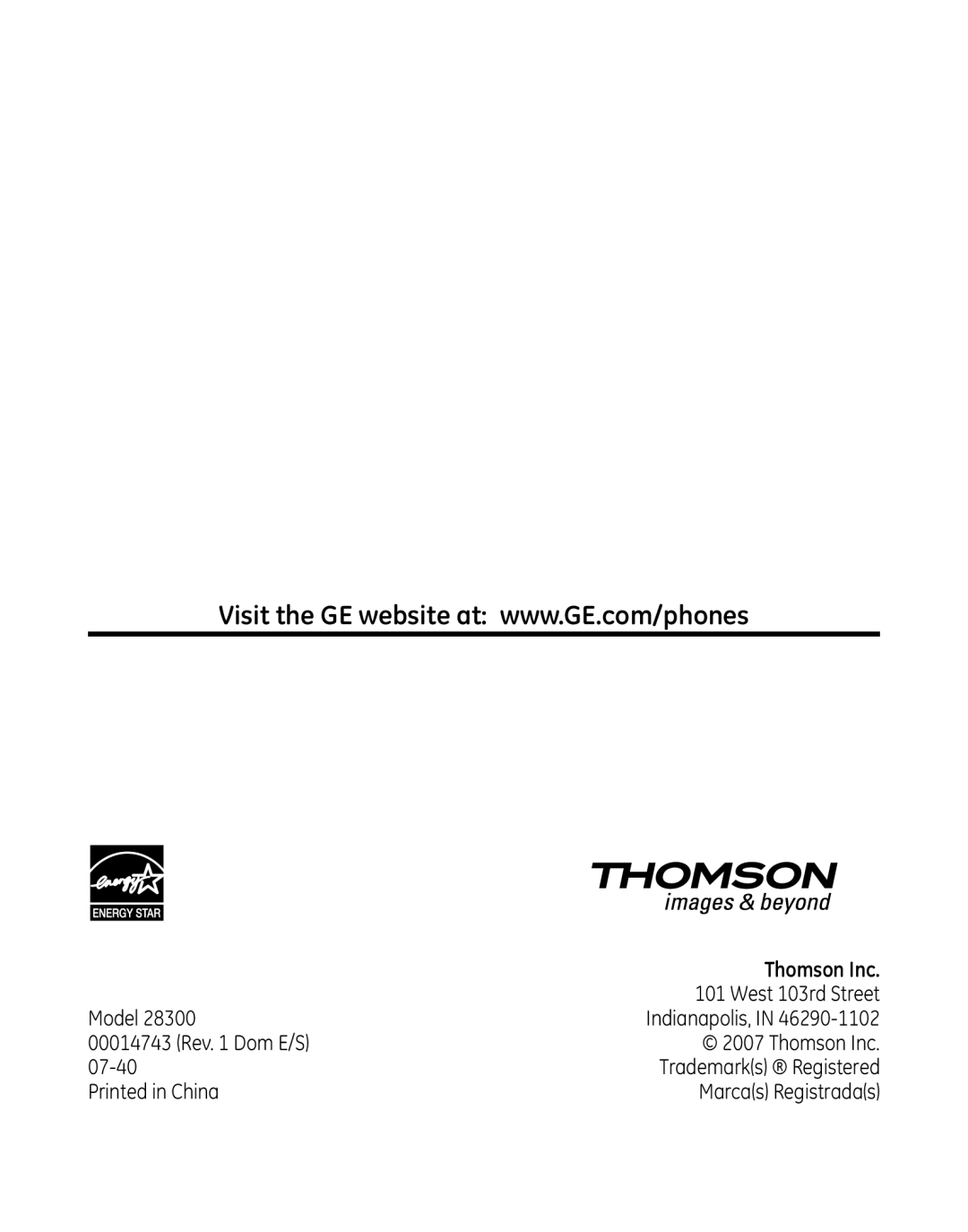 GE 28300 setup guide Thomson Inc 