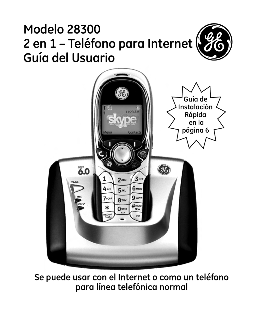 GE 28300 setup guide Modelo En 1 Teléfono para Internet Guía del Usuario, Rápida en la página 