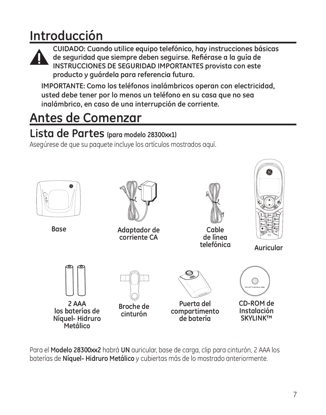 GE 28300 setup guide Introducción, Antes de Comenzar, Lista de Partes para modelo 