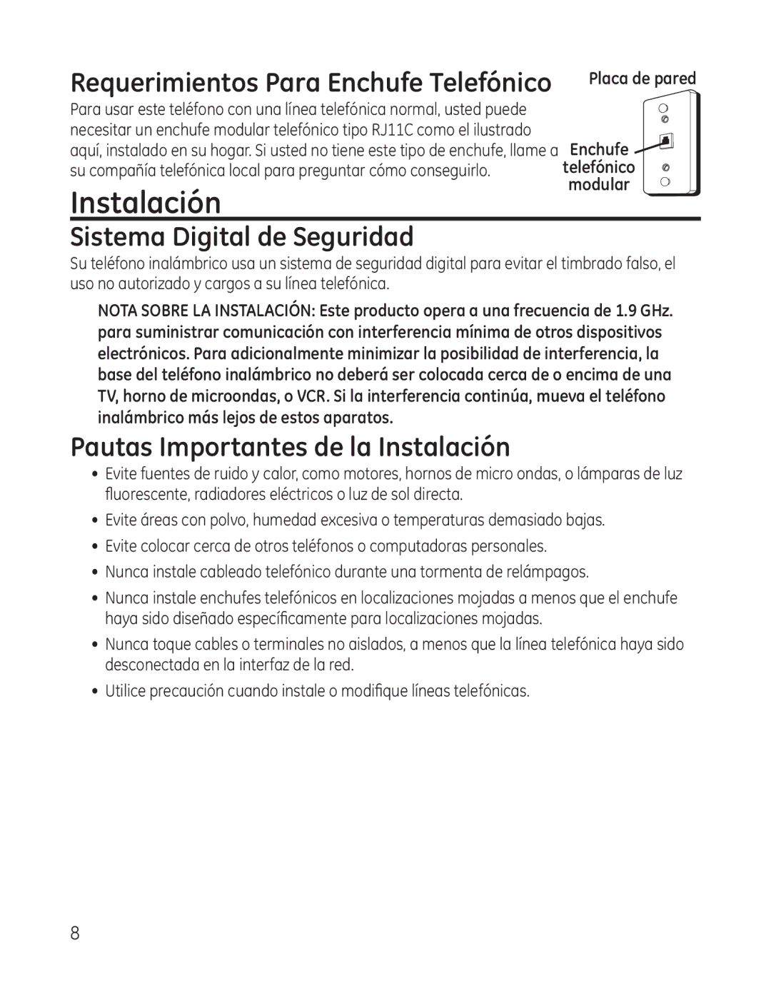 GE 28300 setup guide Sistema Digital de Seguridad, Pautas Importantes de la Instalación 