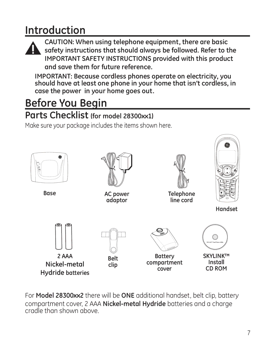 GE 28300 setup guide Introduction, Before You Begin, Parts Checklist for model 