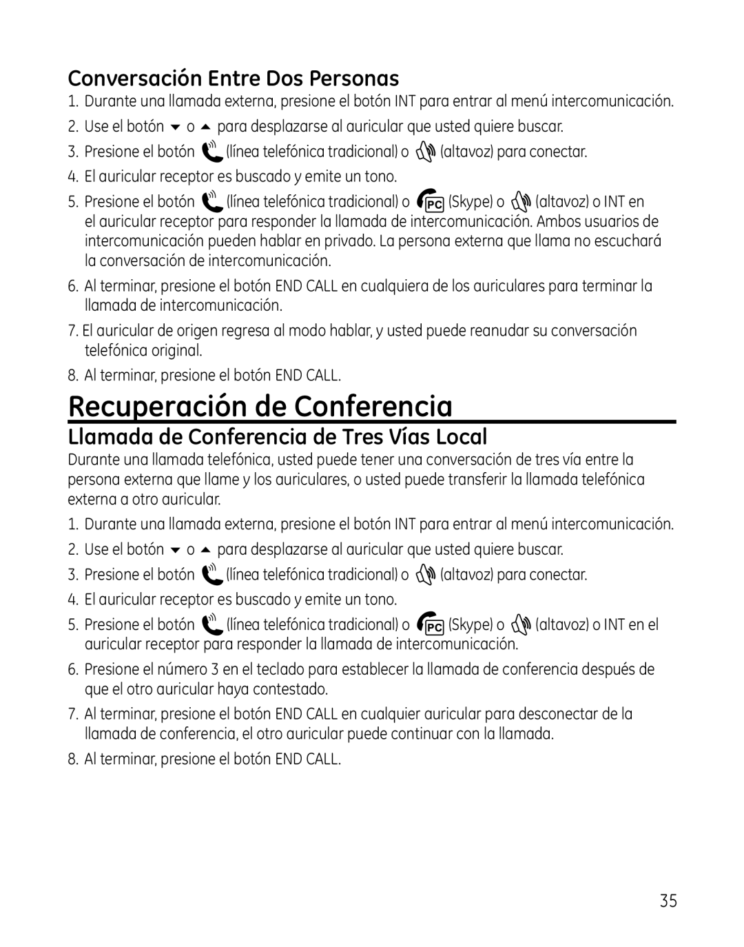 GE 28300 Recuperación de Conferencia, Conversación Entre Dos Personas, Llamada de Conferencia de Tres Vías Local 