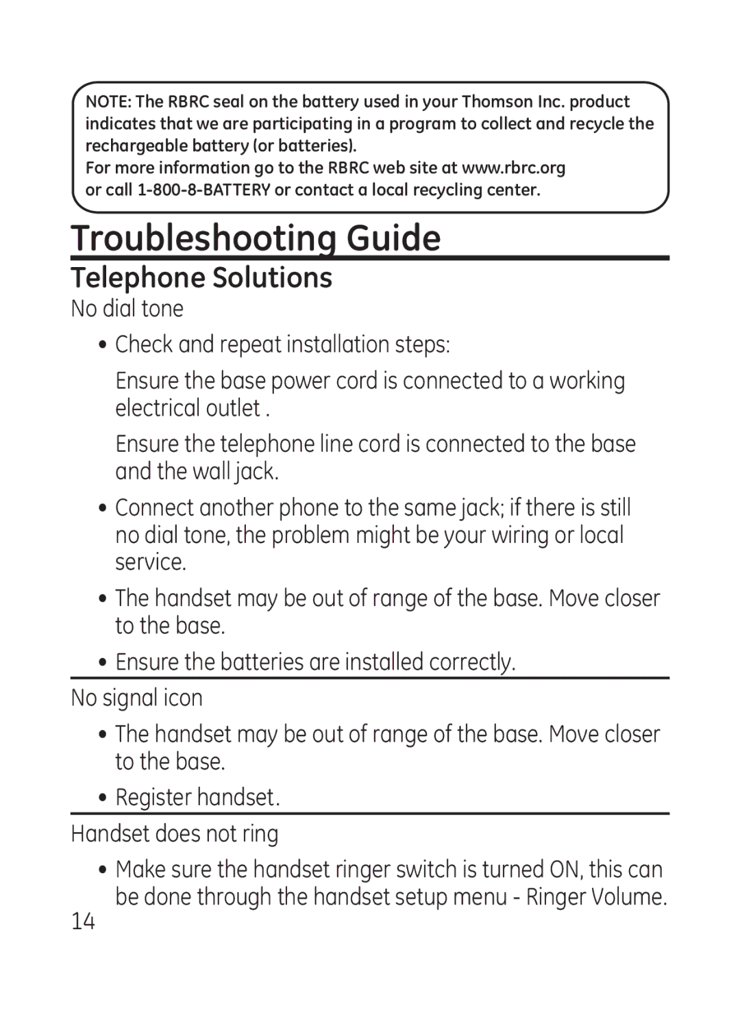 GE 28301 manual Troubleshooting Guide, Telephone Solutions 