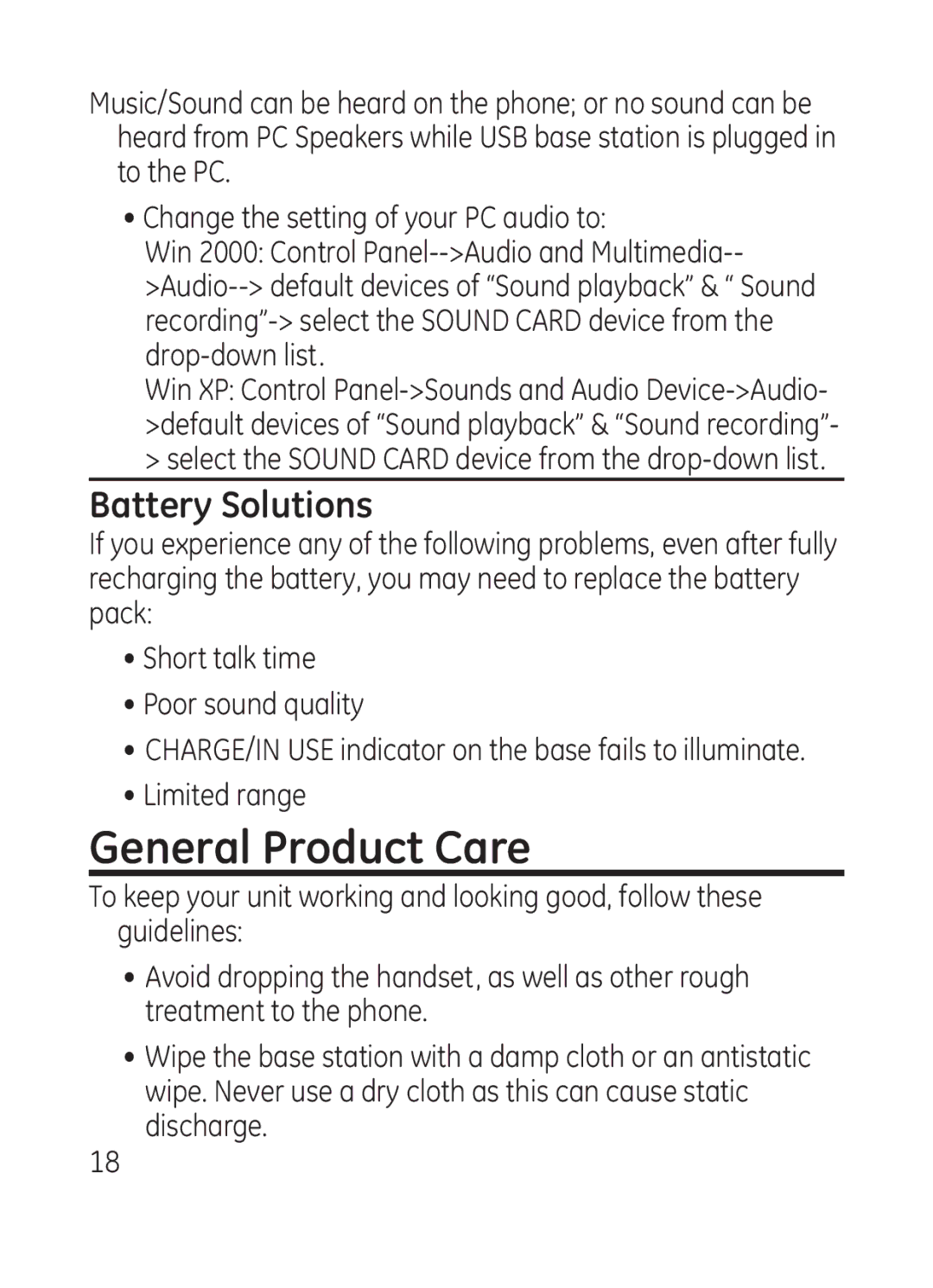 GE 28301 manual General Product Care, Battery Solutions 