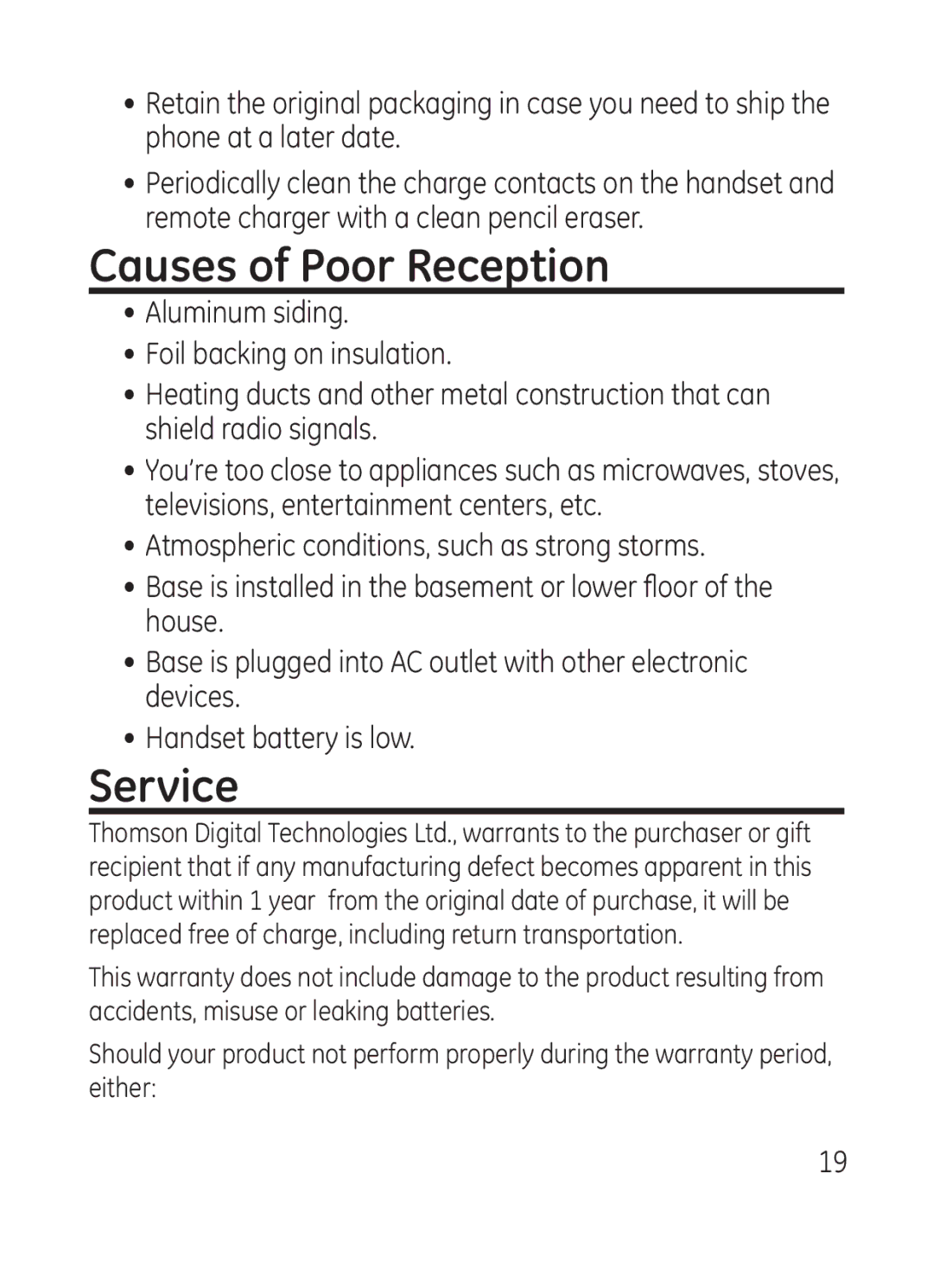 GE 28301 manual Causes of Poor Reception, Service 