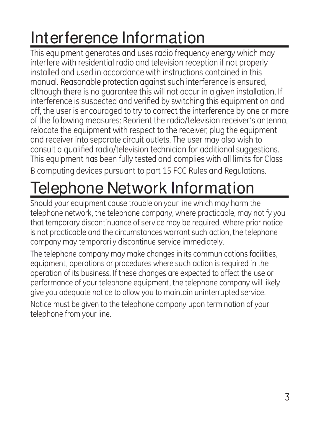 GE 28301 manual Interference Information, Telephone Network Information 